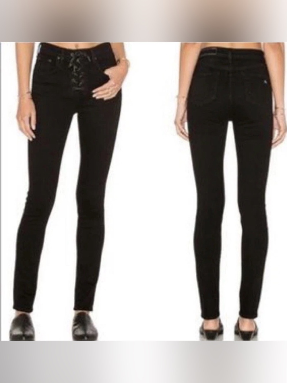 rag & bone Nina High-Rise Ankle Skinny Jeans Lace Up Pintuck Ariel